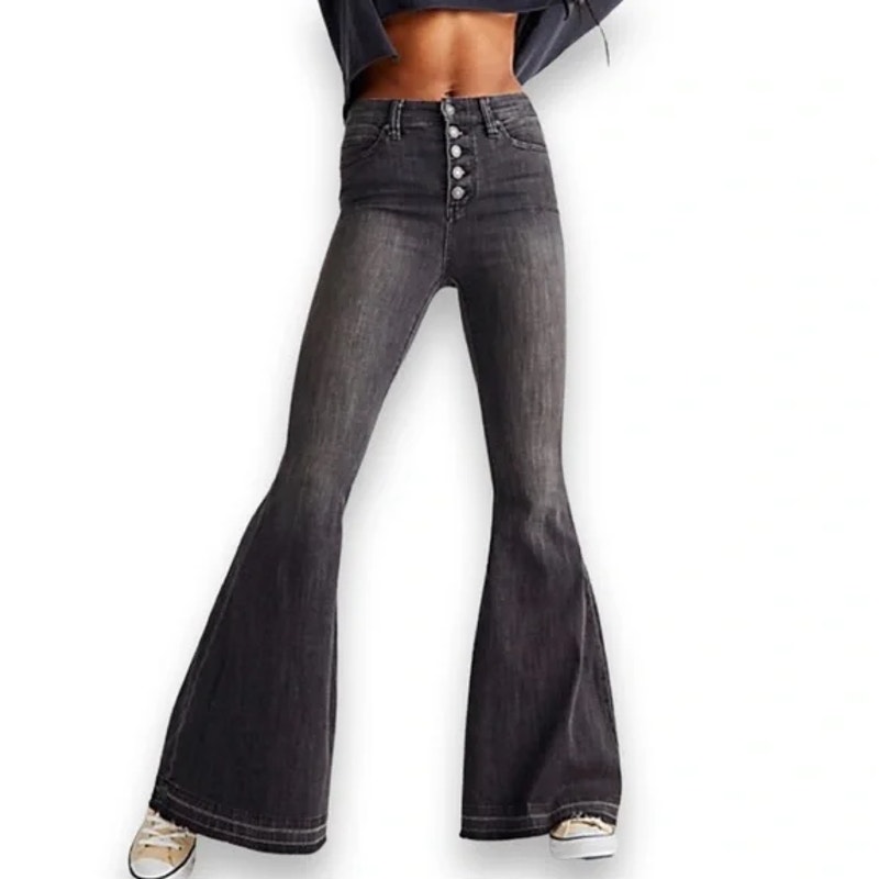 We The Free People Irreplaceable Flare Jeans in Galaxy Gray Black Wash Size 28