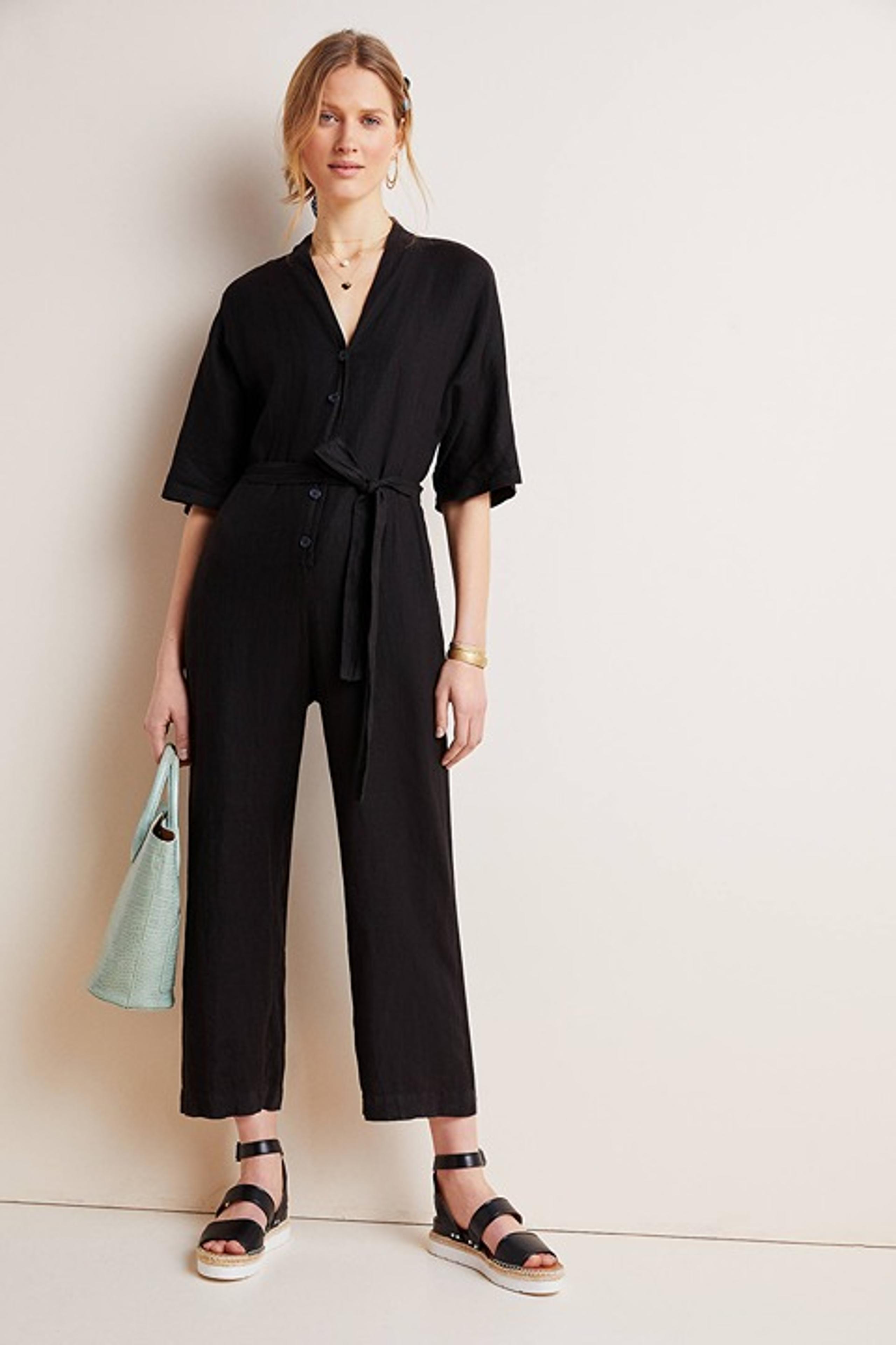 Velvet By Graham & Spencer Tamra Linen Jumpsuit In Black - MEDIUM NEW WITH TAGS
