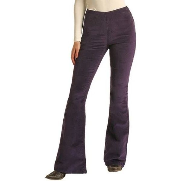 NWT Rock & Roll Denim Ladies High Rise Purple Corduroy Flare Pants Size 26
