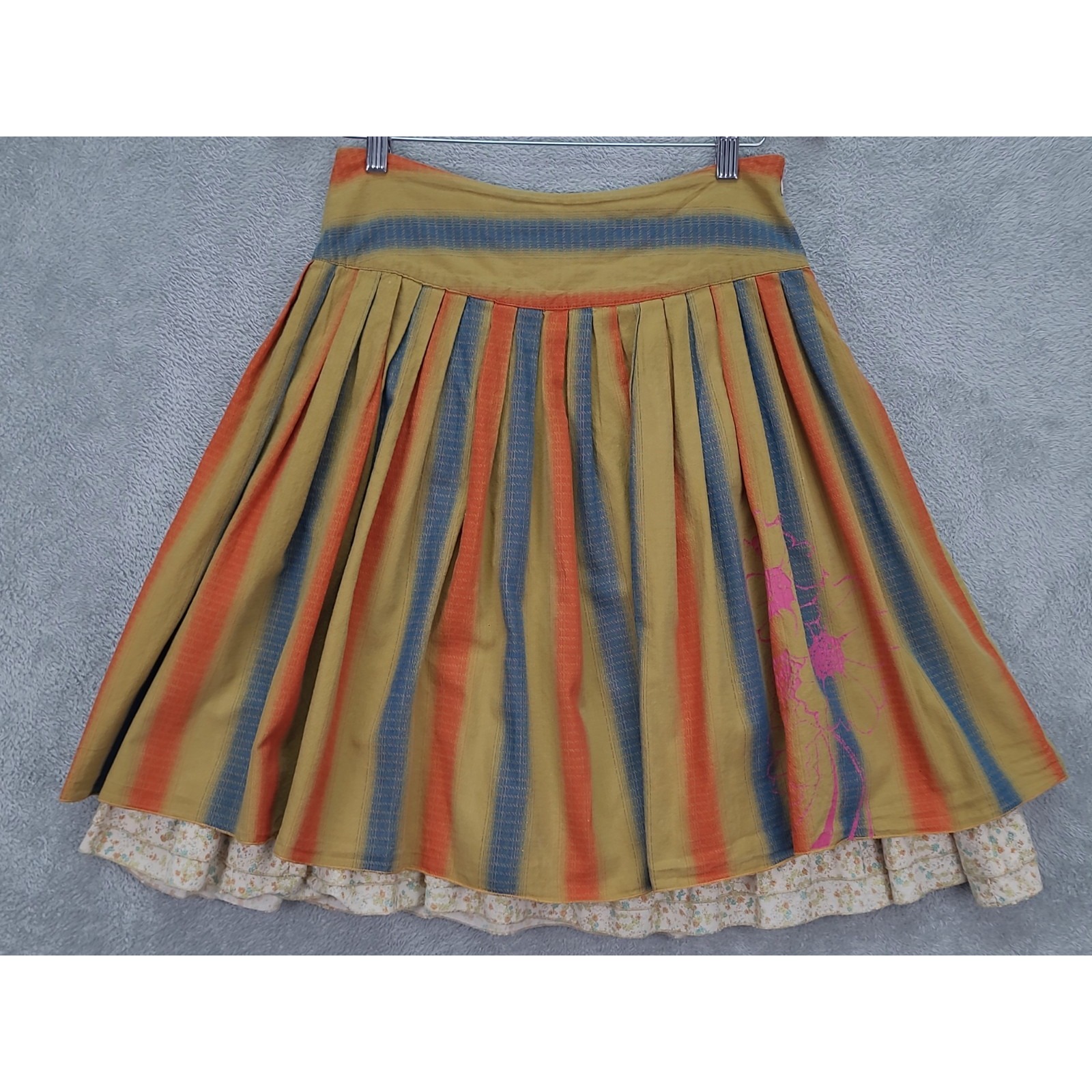 Bebe Multi Colored Striped Pleated Skirt Sz Small Lined Boho Made in USA