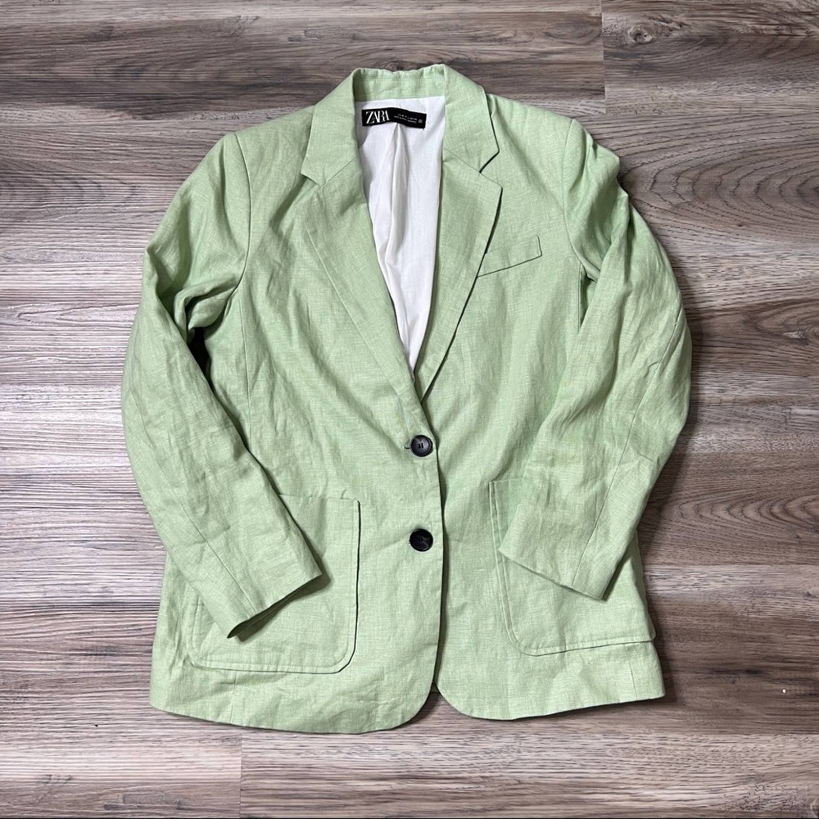 Zara Light Green Linen Oversized Blazer Jacket sz M medium