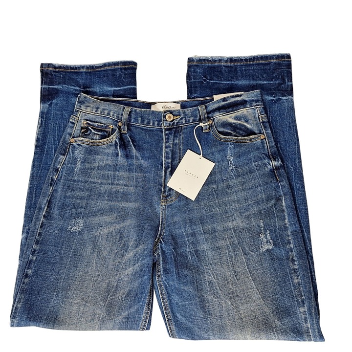 Kancan Mordekaiser High Rise Dad Jeans Size 7/27 Dark Wash Distressed Hem