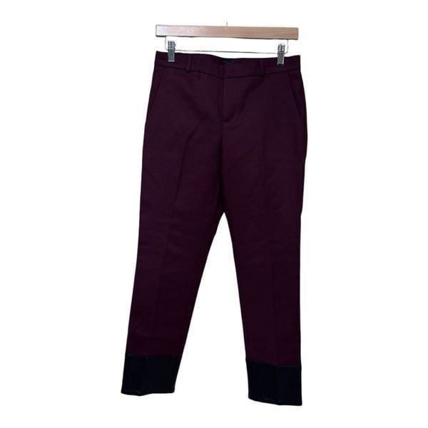 BANANA REPUBLIC monogram WOMENS CROP PANT BURGUNDY WITH FAUX LEATHER hem MONOG