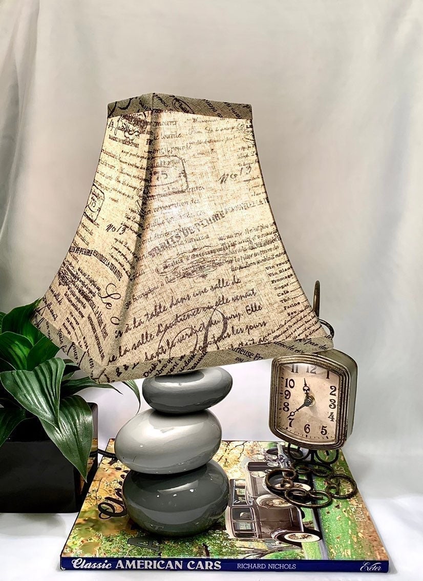 Ceramic Staked Stone Base/Fabric Shade Portable Night Lamp