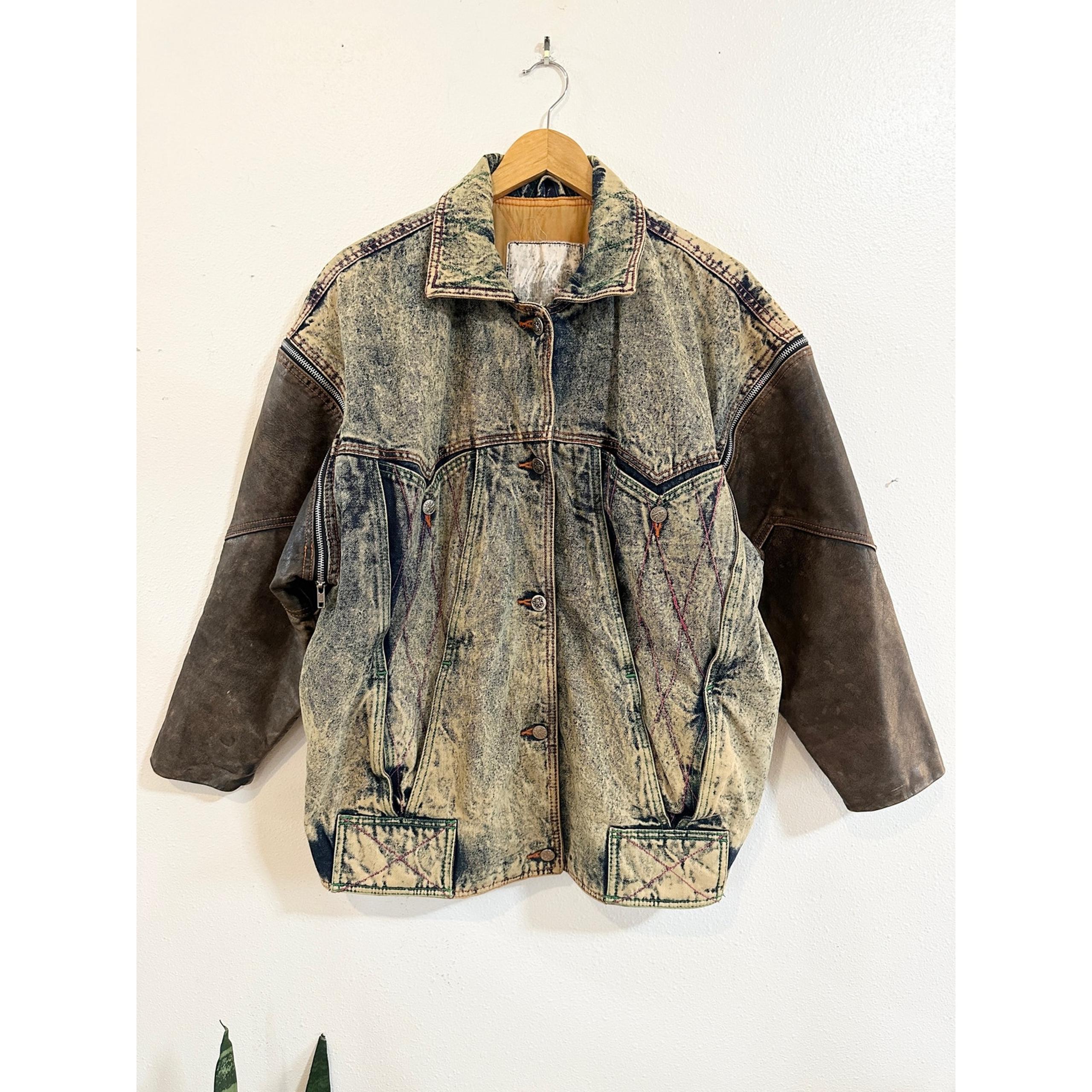 80’s Acid Wash & Leather Convertible Moto Jacket