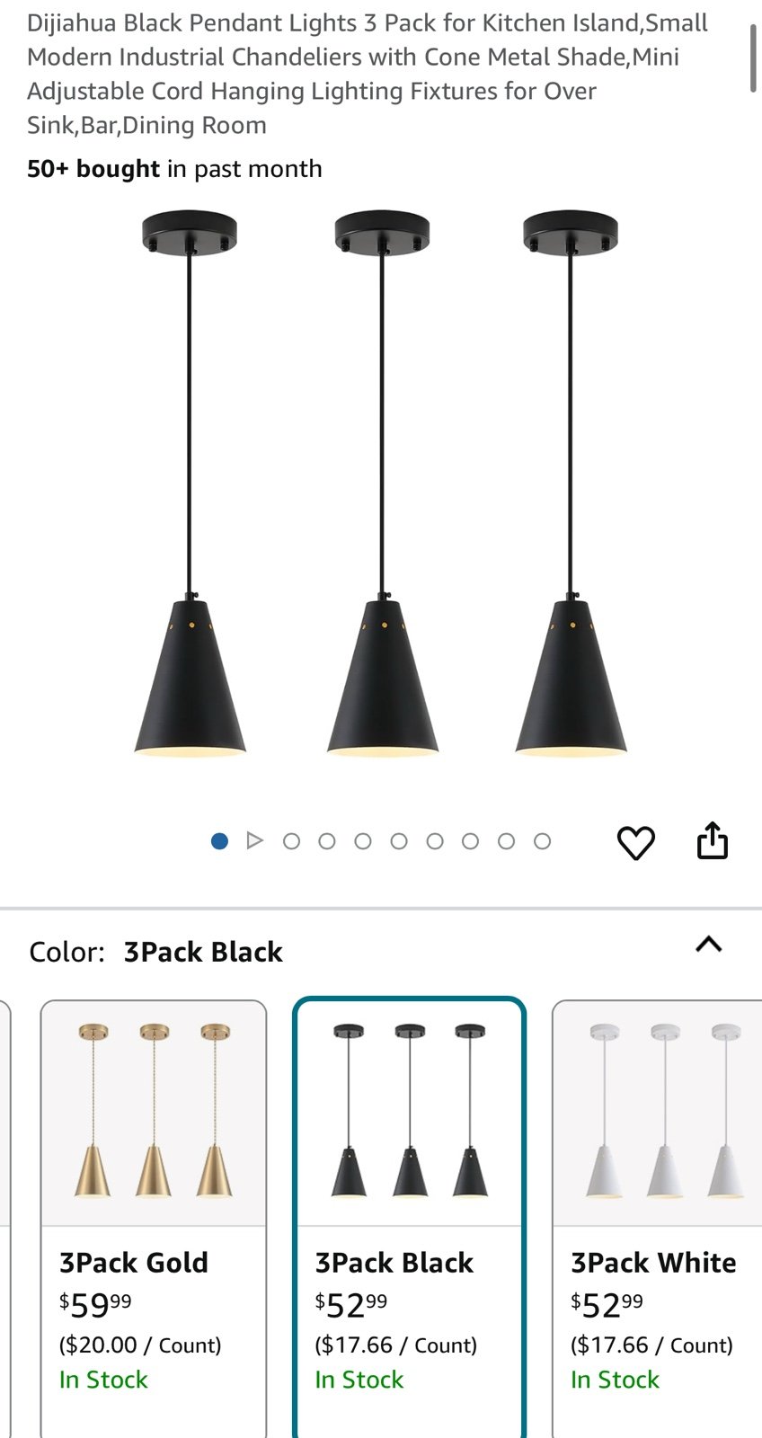 Set of 3 Black Pendant Lights
