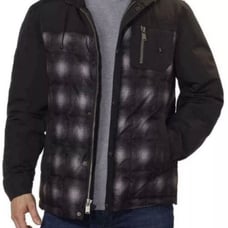 Pendleton Mens 650 Fill Down Black Ombre Plaid Hooded Jacket Parka Coat xl