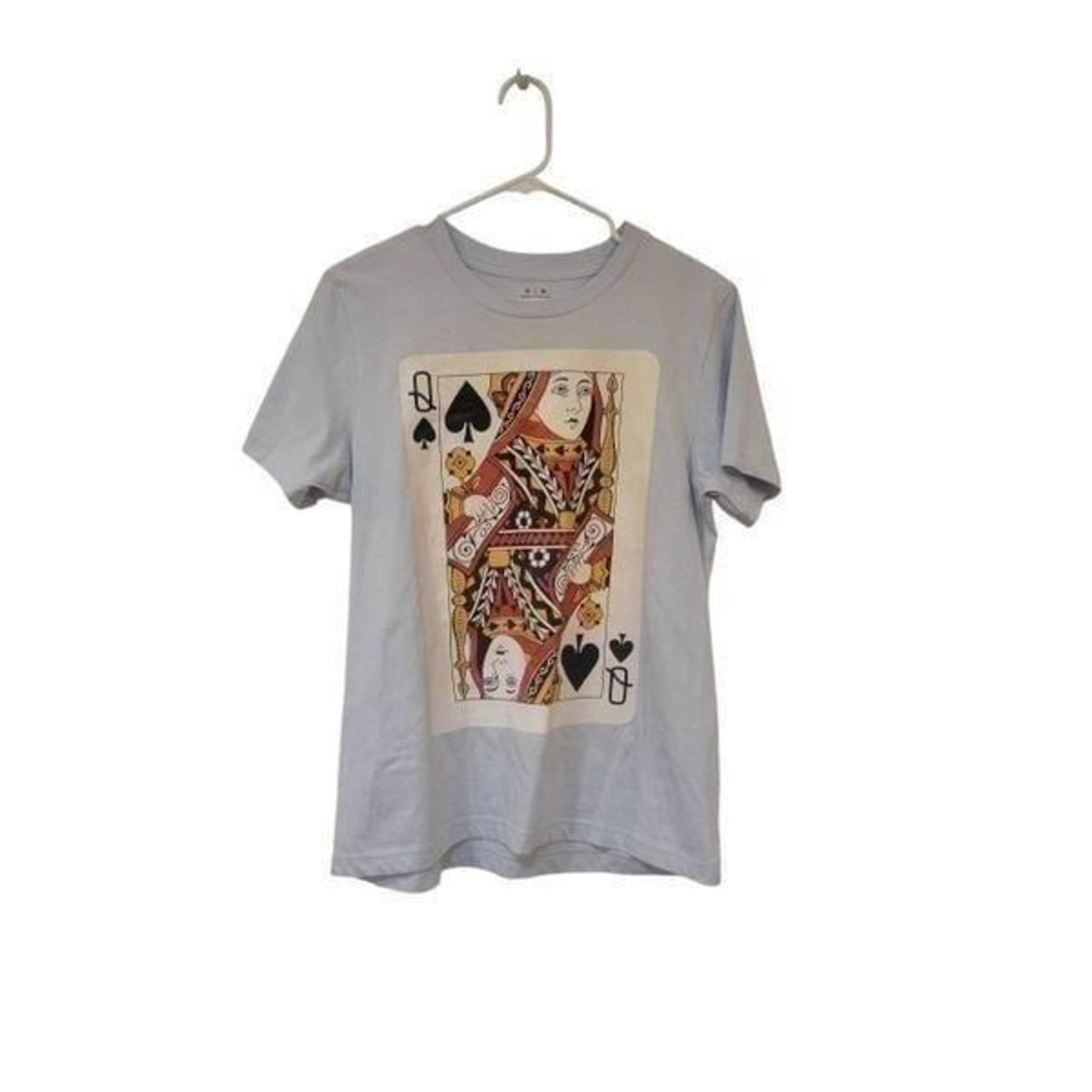 Make Marker Unisex Light Blue Cotton Knit Queen of Spades Graphic Crewneck Short