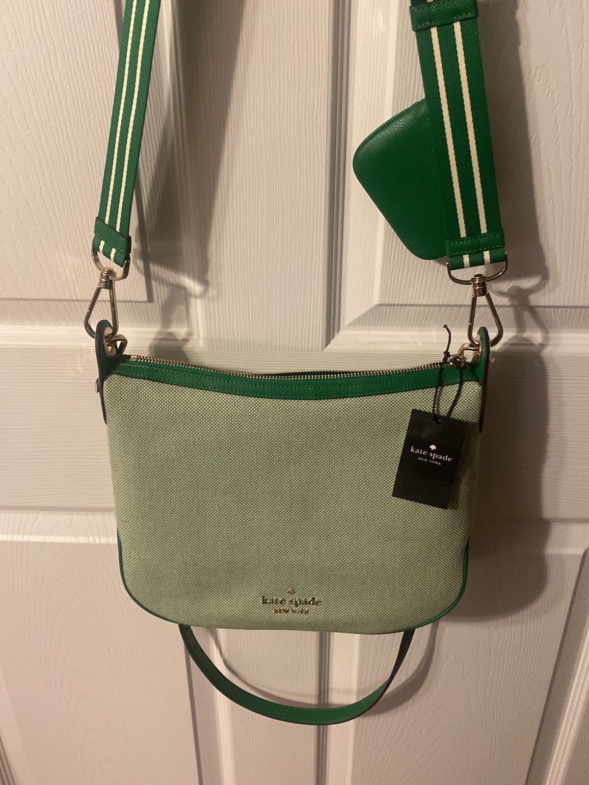 Kate Spade Rosie Canvas Crossbody Green Bean purse and Darcy Wallet