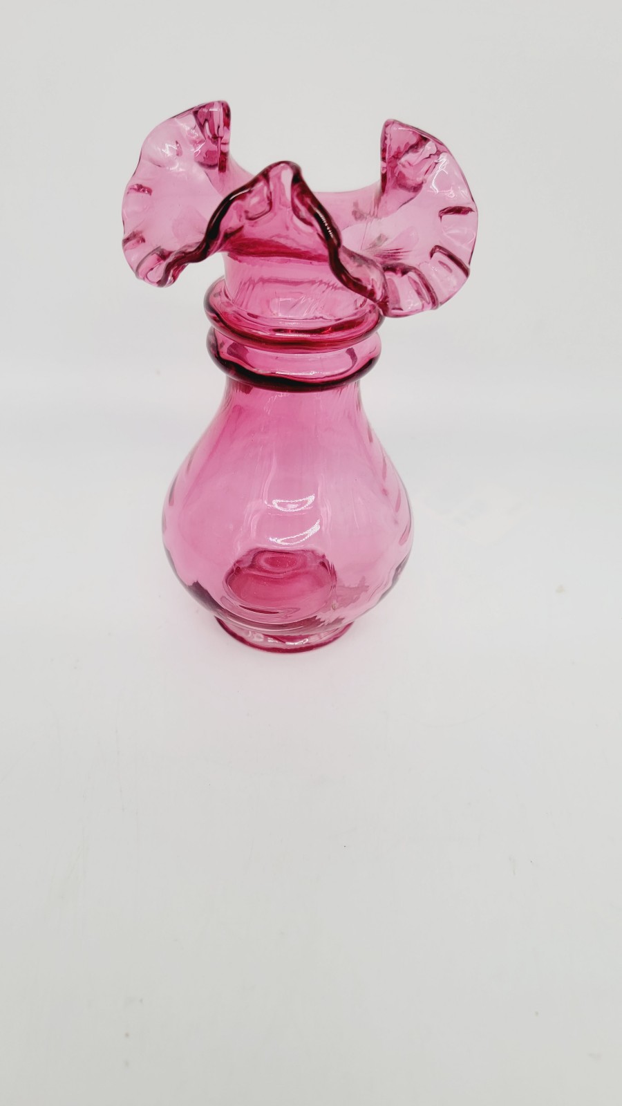 Fenton Cranberry vase  Ruffled top