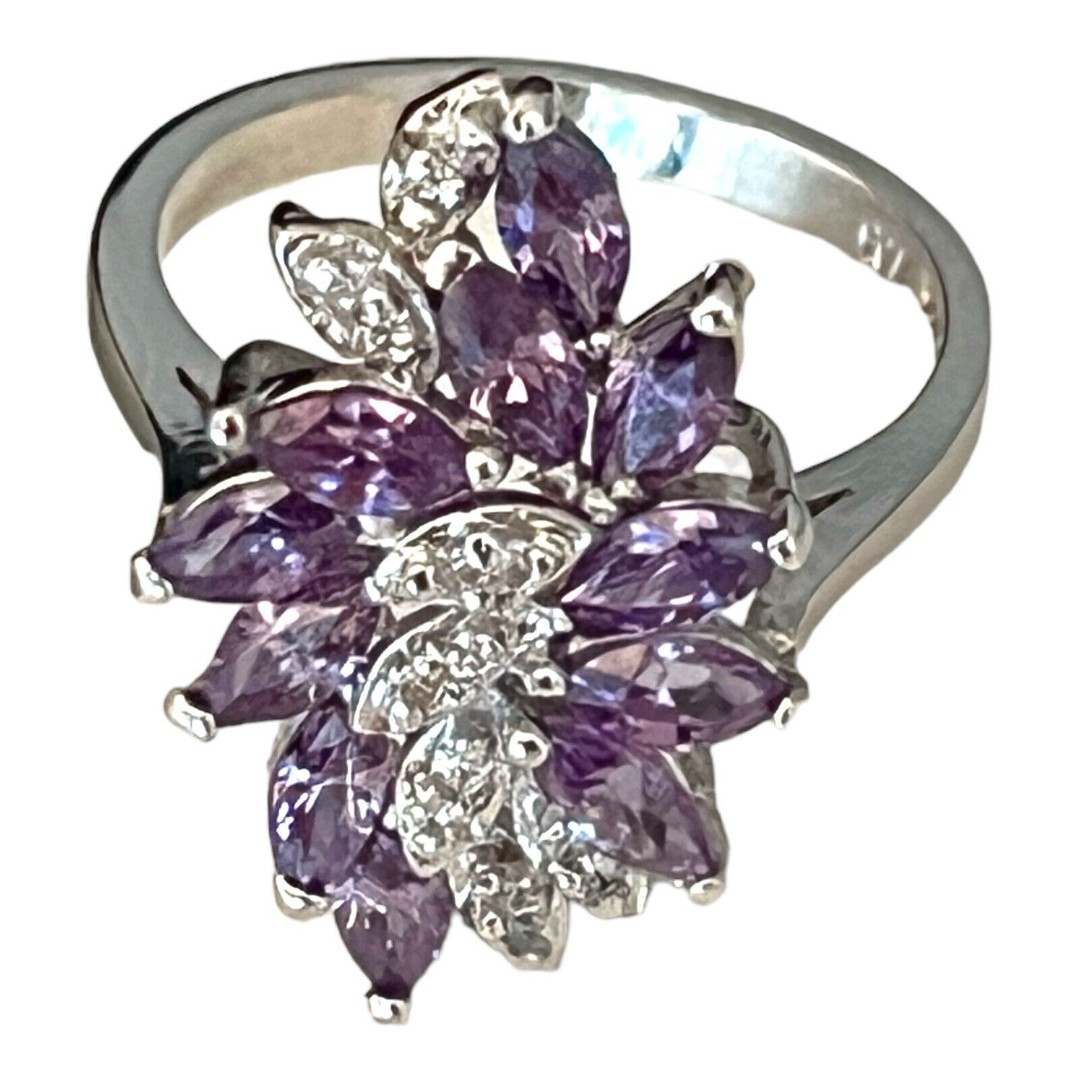New Vintage Ring Size 8 Sterling Silver Amethyst CZ Mid Century Modern 14Z