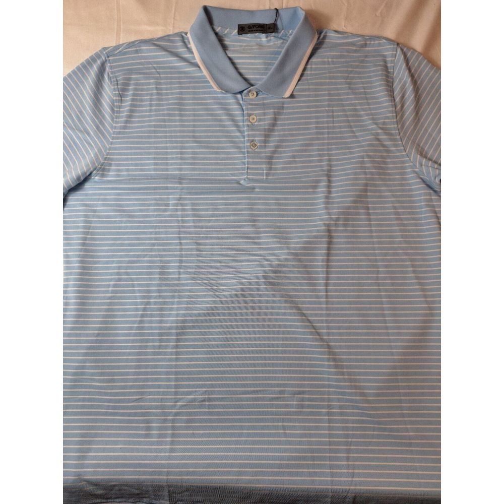G/FORE Feeder Stripe Tech Pique Modern Spread Collar Polo Shirt Sz XL Sky Blue