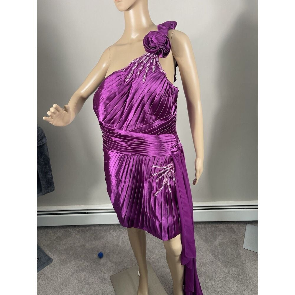 Johan's Fashion One Shoulder Silk Satin Dress, Purple Size 14