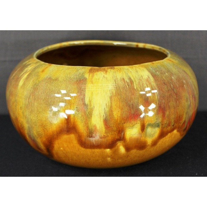 Frank Moreno BP-2 Yellow Gold Ceramic Bowl/Planter With Drip Glaze Mid-Century