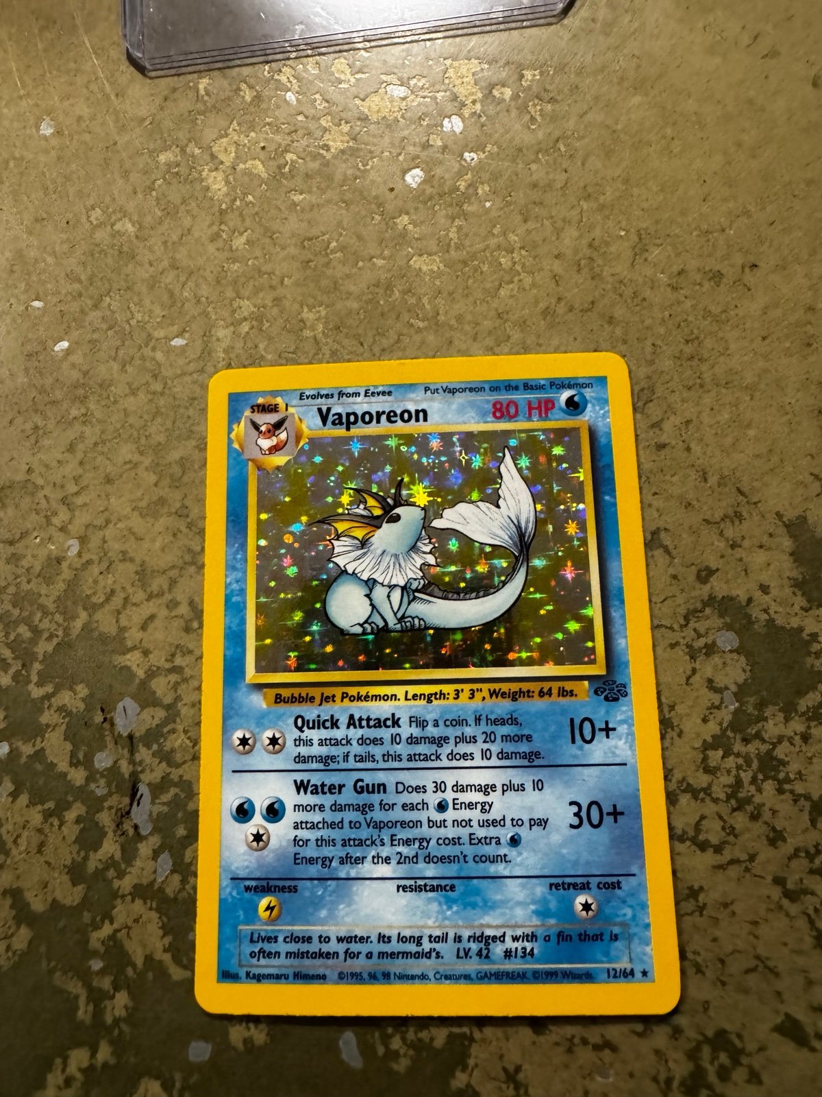 Vaporeon 12/64 Jungle Holo 1999 Pokémon Card PSA NM-MT