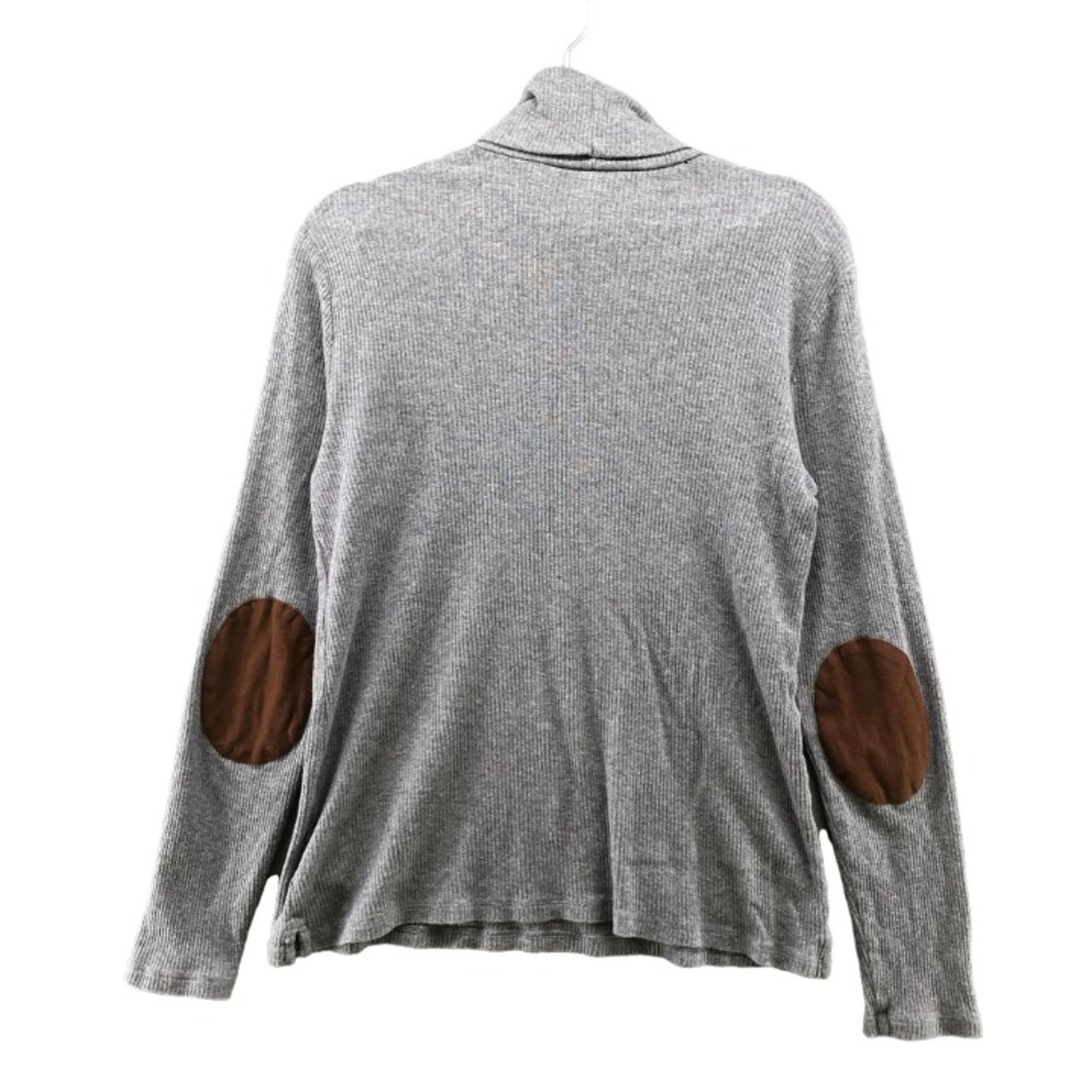 Lauren Ralph Lauren Ribbed Gray Turtleneck Long Sleeve Elbow Patch Top Womens L