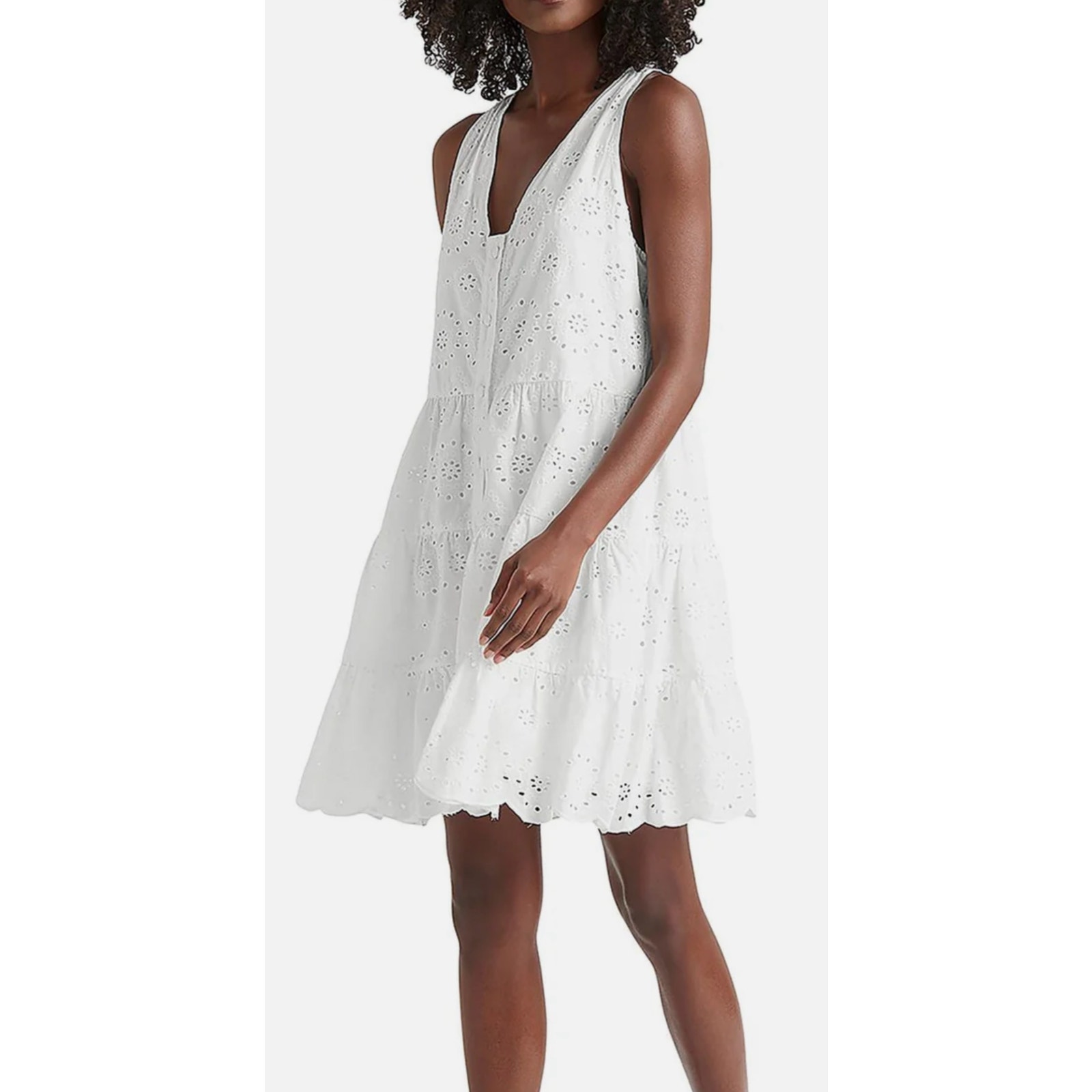 NWT Splendid Eyelet 100% Cotton Three Tiered Button Front Dress, XL, White
