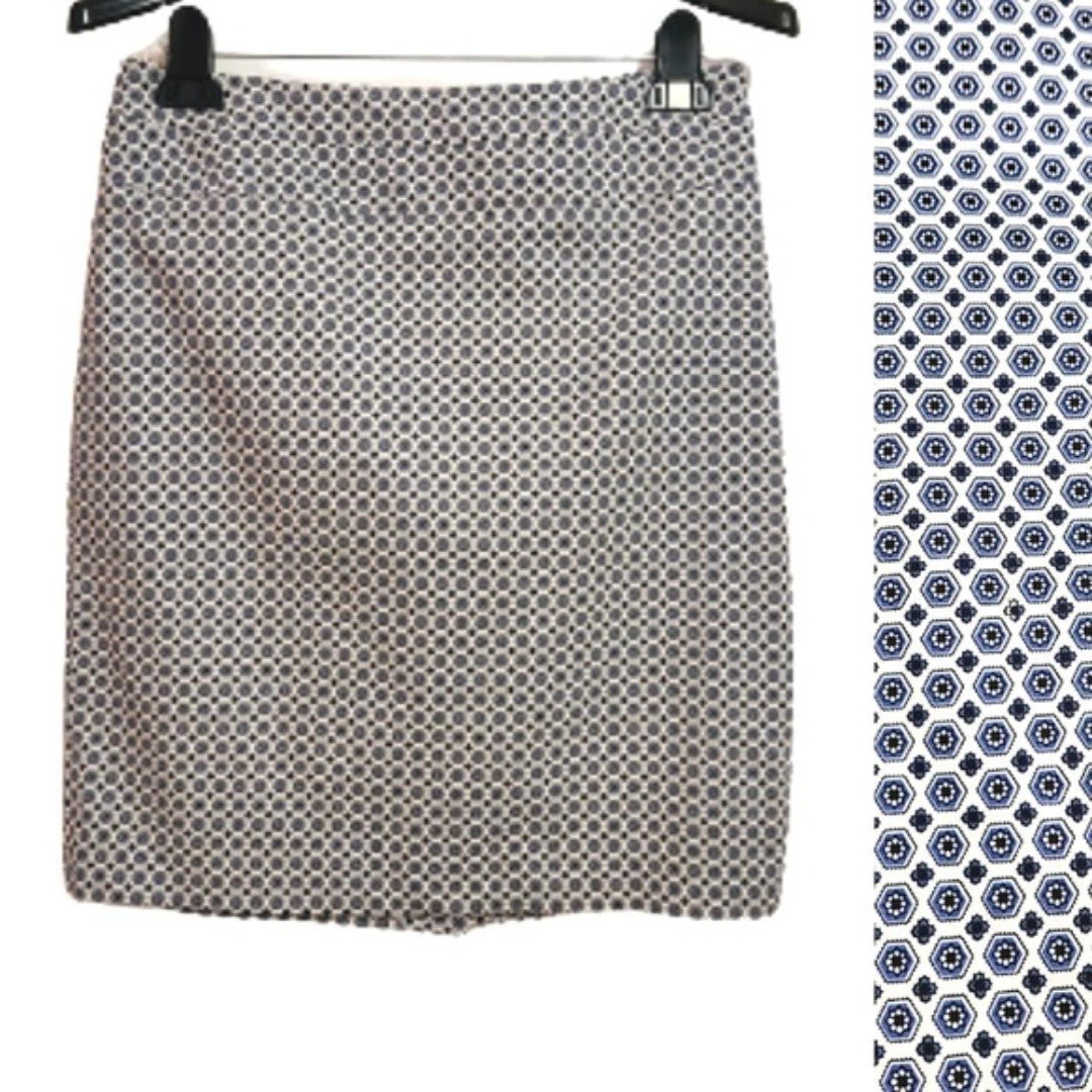 Kenar Tiny Pattern Print Cotton Blend A-Line Stretch Skirt Blue/White Size 4