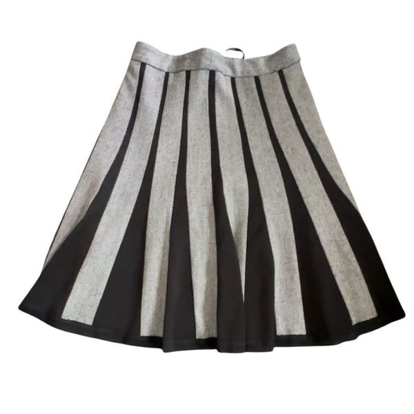 Pura Vida Women’s A-Line Fit & Flare Knit Black/Gray Lined Striped Skirt - Size