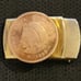Mexican bronze coin & silverplate belt buckle