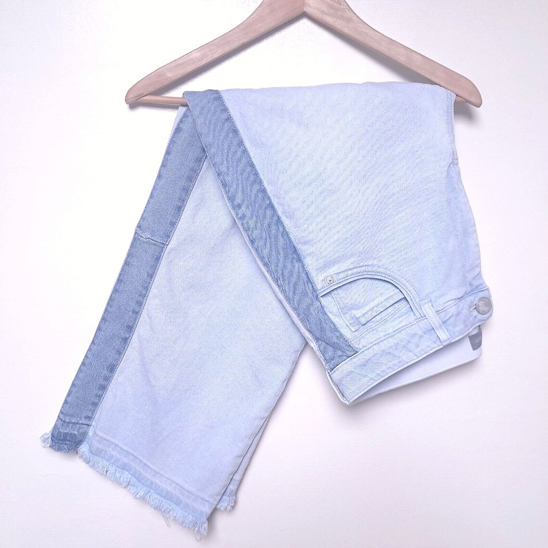 Wit & Wisdom Jeans Women 16 Raw Hem High Rise Wide Leg Patchwork Blue Skyrise