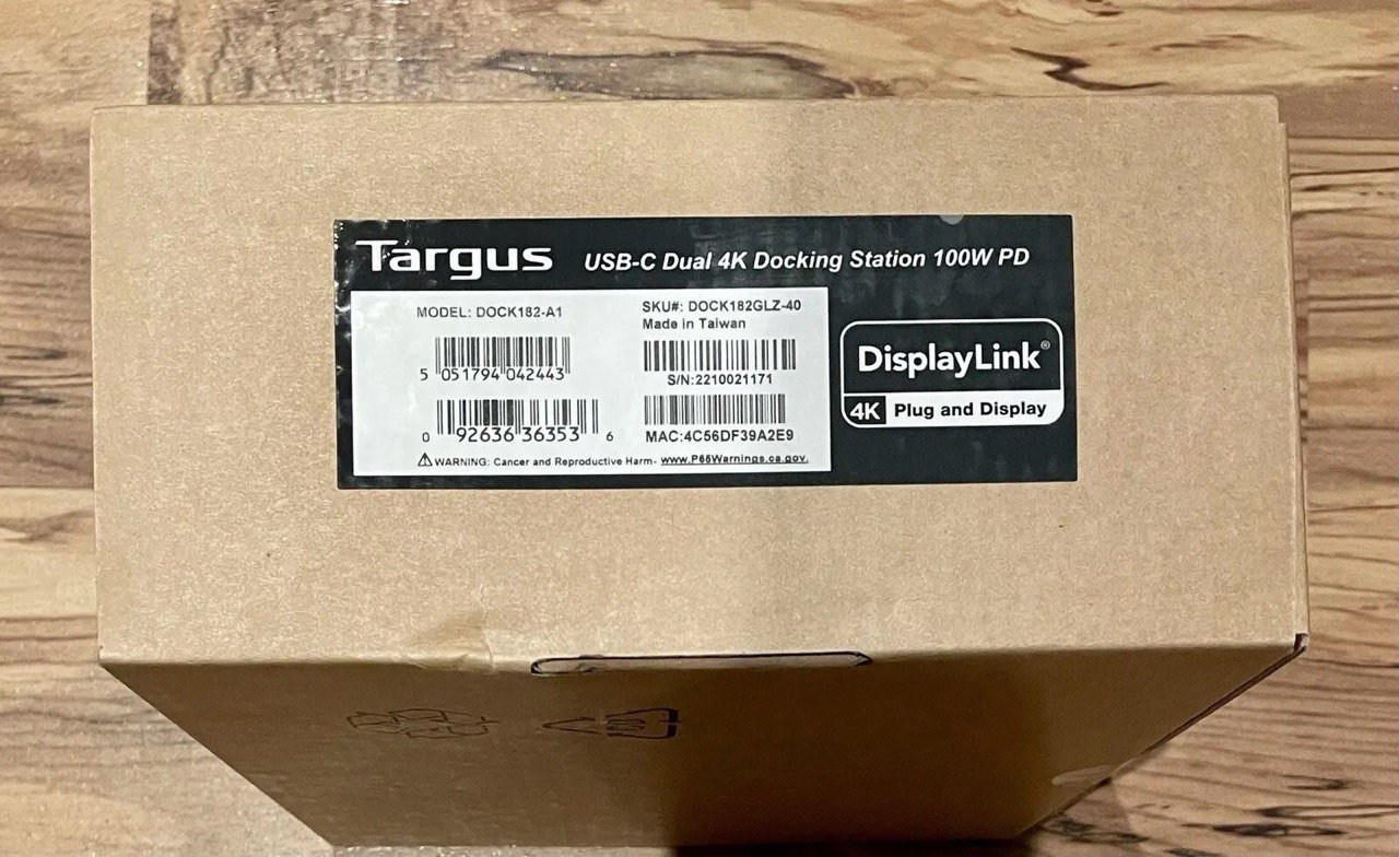 Targus USB-C Universal DV4K Docking Station with 100W Power delivery.