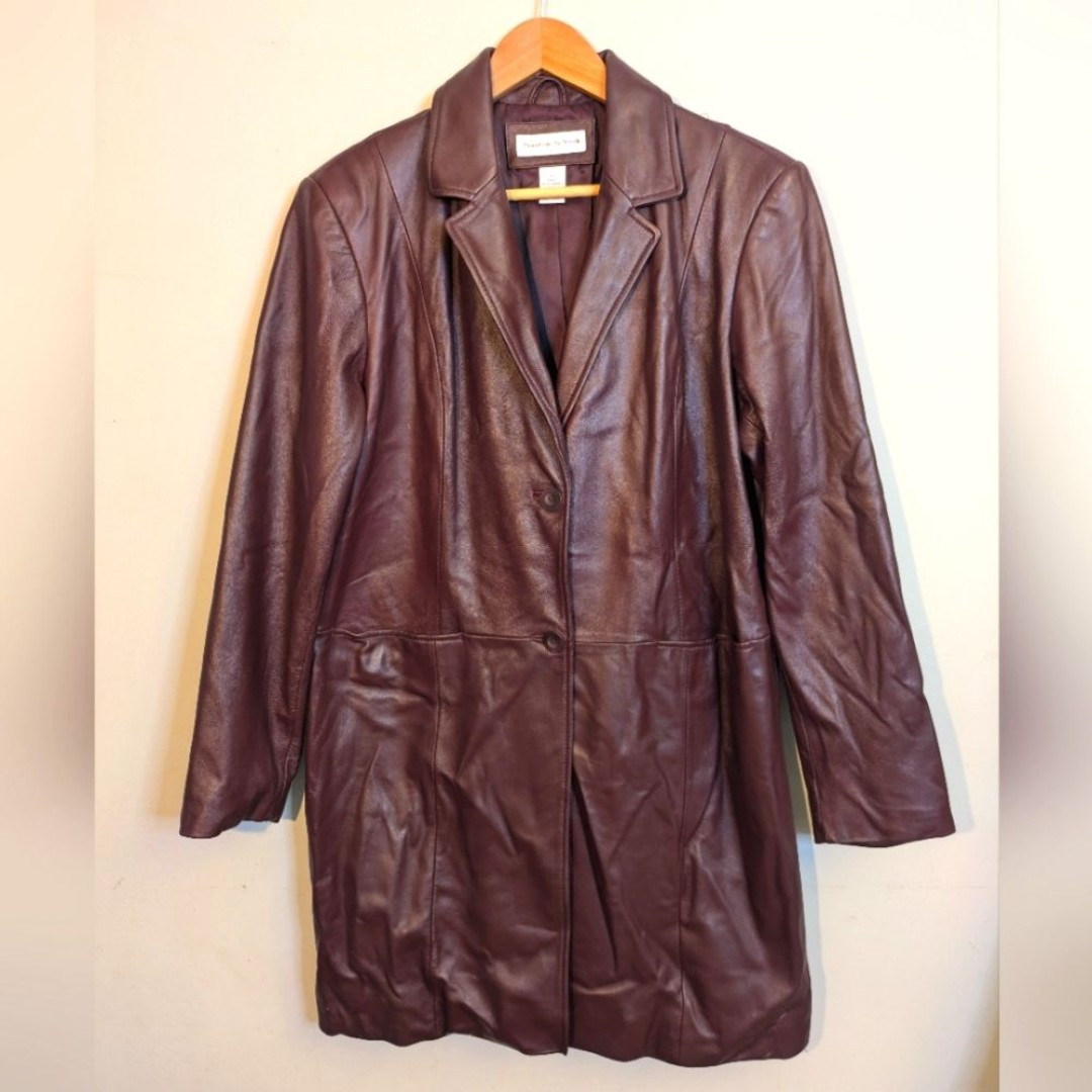 Preston & York Leather Burgundy Jacket Size L Vintage