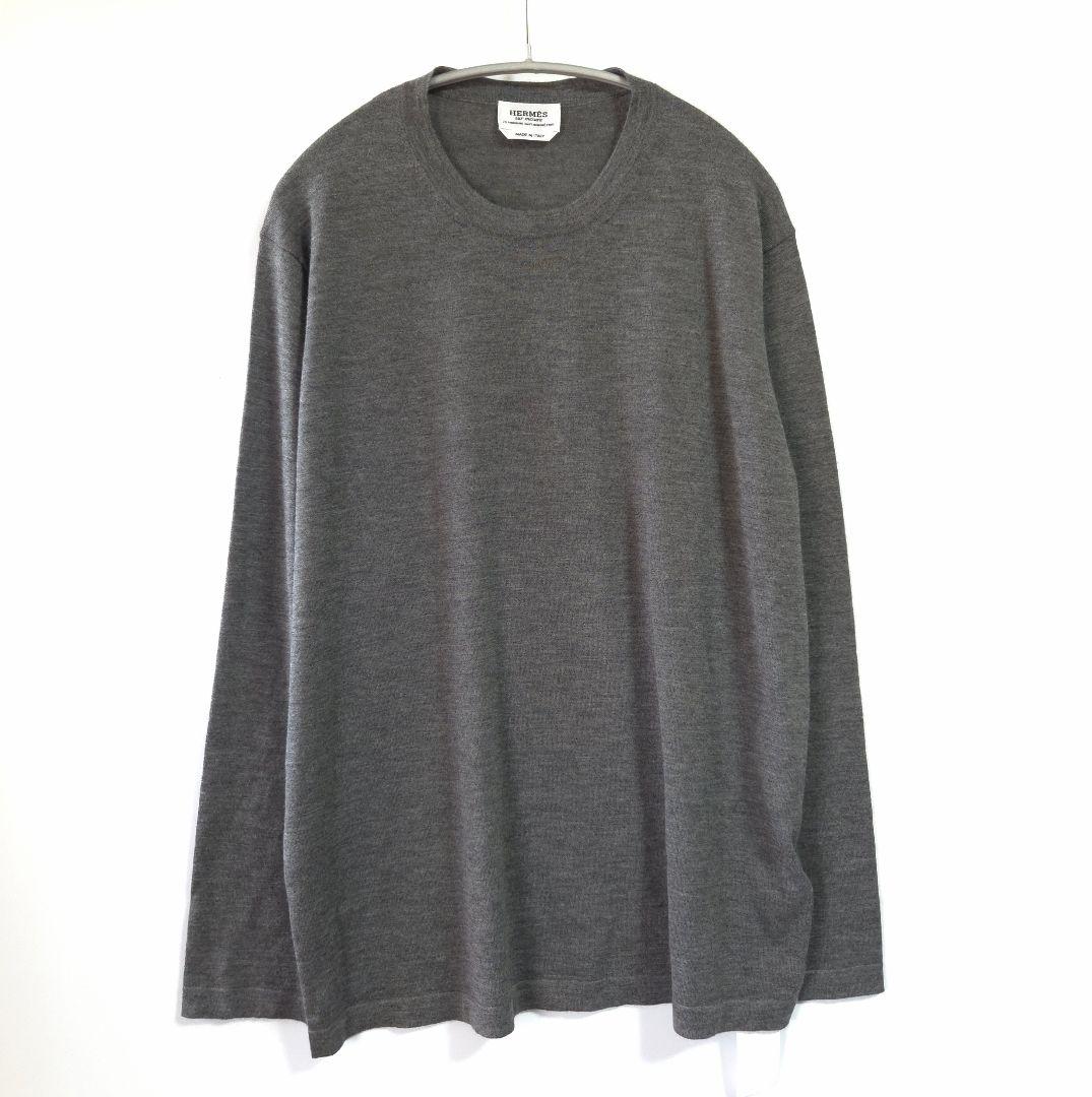 HERMES Cashmere Silk Cutsew Knit Sweater Gray