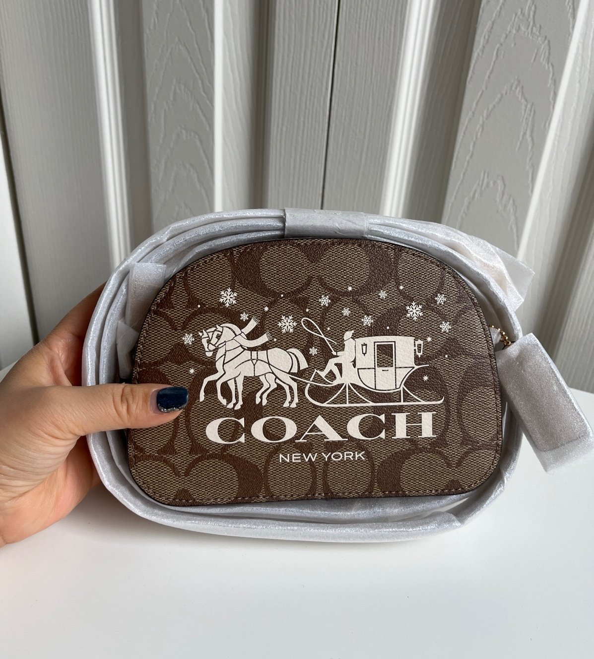 Coach Mini Serena Satchel In Signature Canvas With Horse And Sleigh