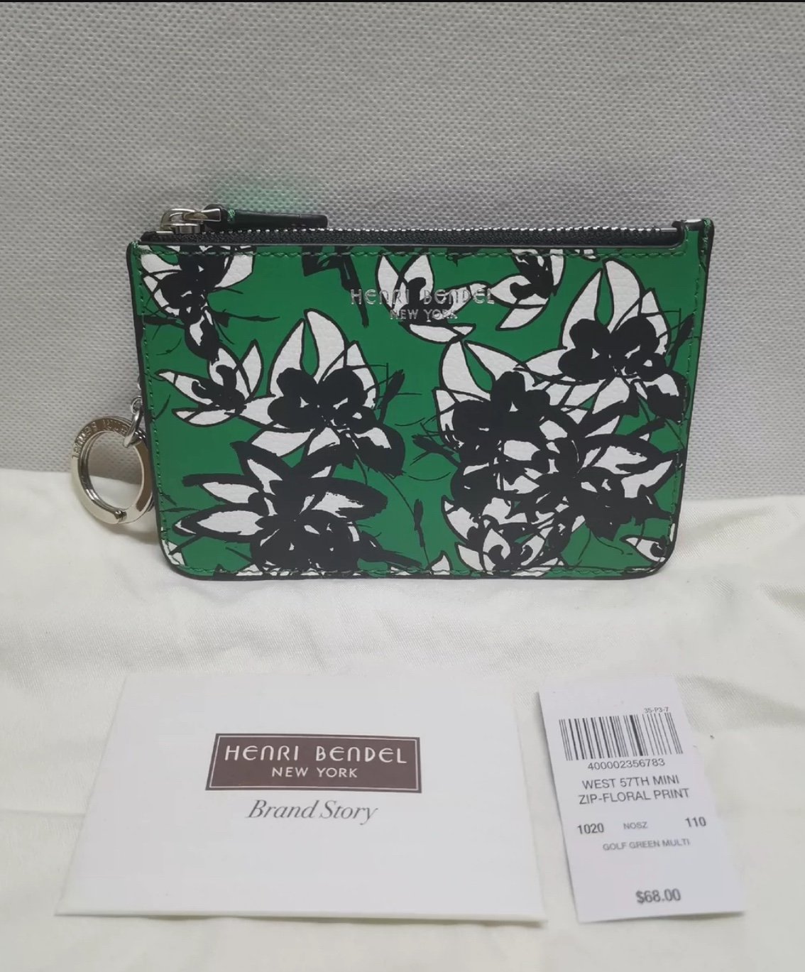 Henri Bendel Leather West 57th MINI ZIP/WRISTLET Floral Print. NWT
