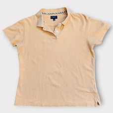 Burberry Golf Womens Polo Shirt Size L Orange Nova Check Trim Logo