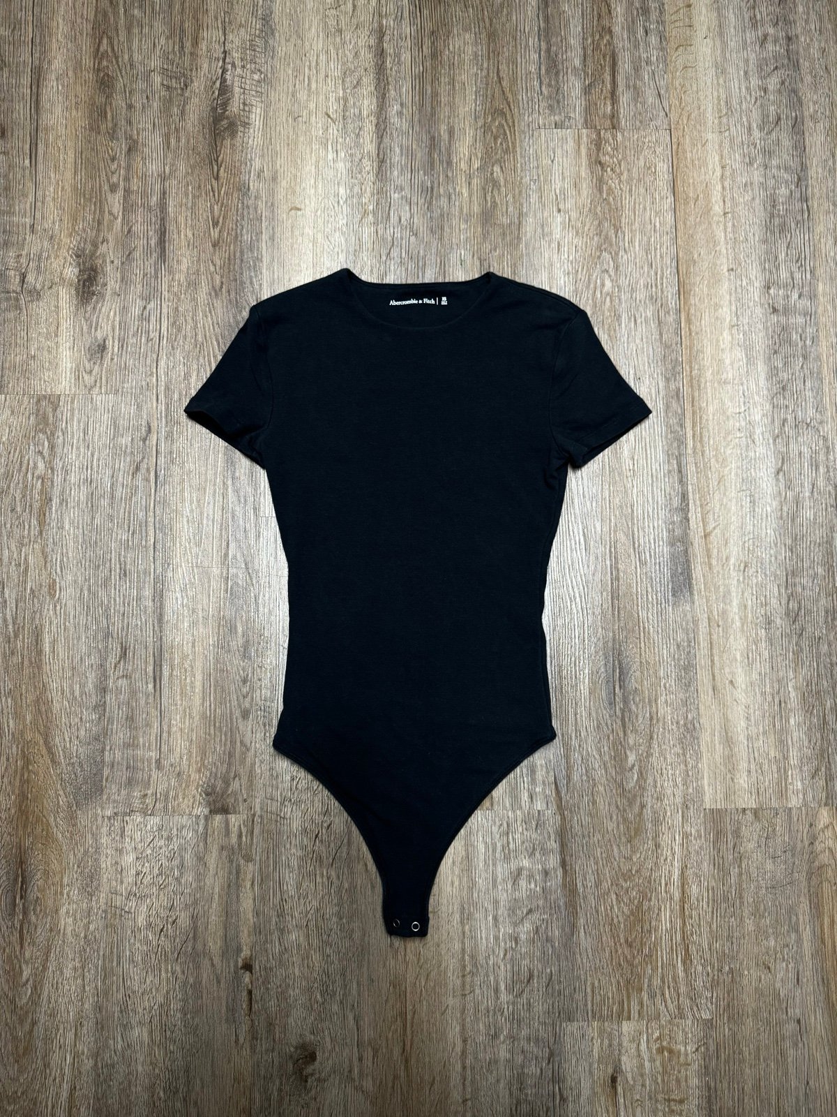 Abercrombie & Fitch- Black Short Sleeve Cotton Blend Crew Neckline Bodysuit, XS