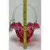 Vintage FENTON Cranberry Opalescent Diamond Optic Candy Cane Handle Basket w Tag