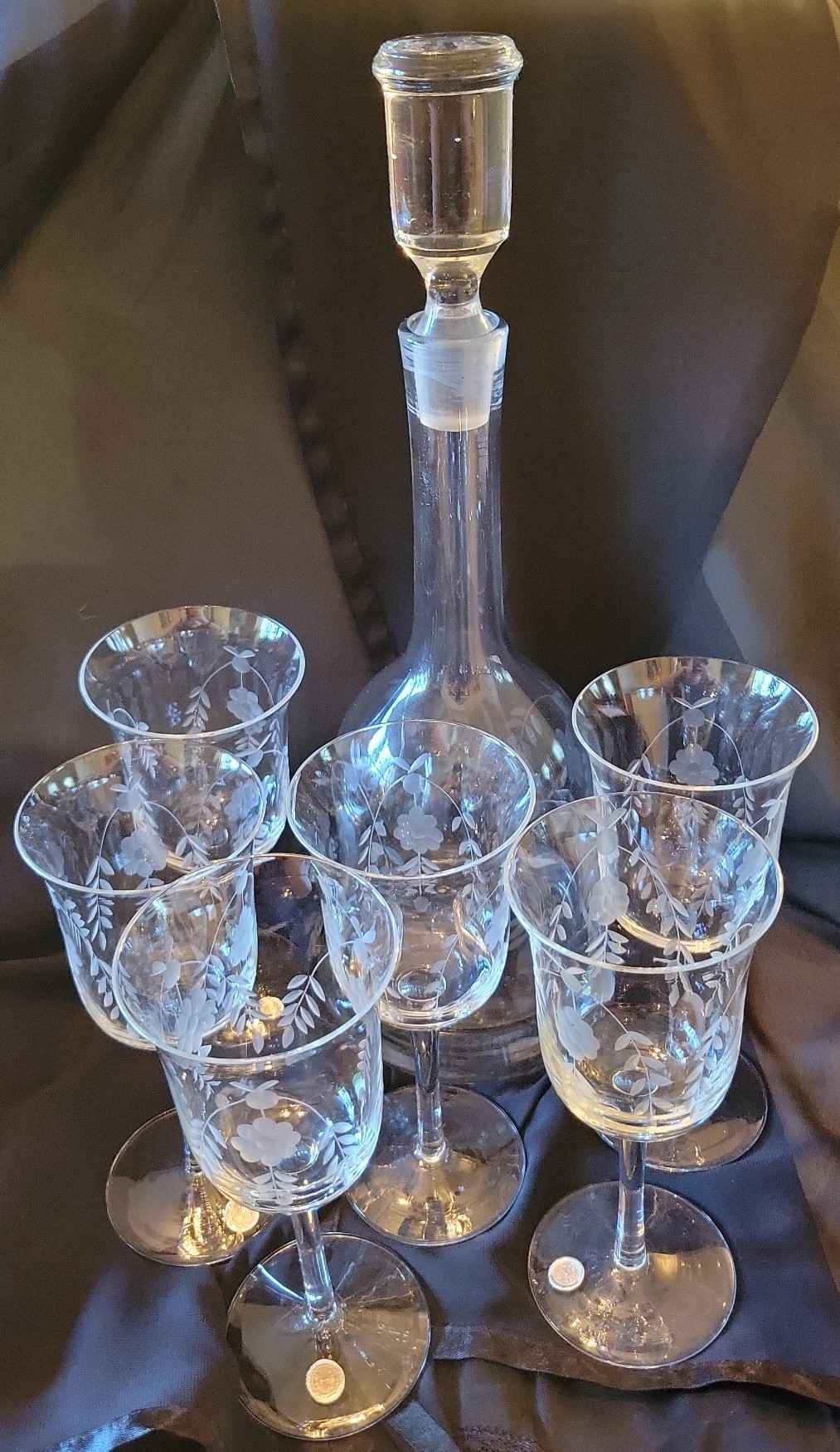Vintage Romanian Crystal Decanter with glasses.