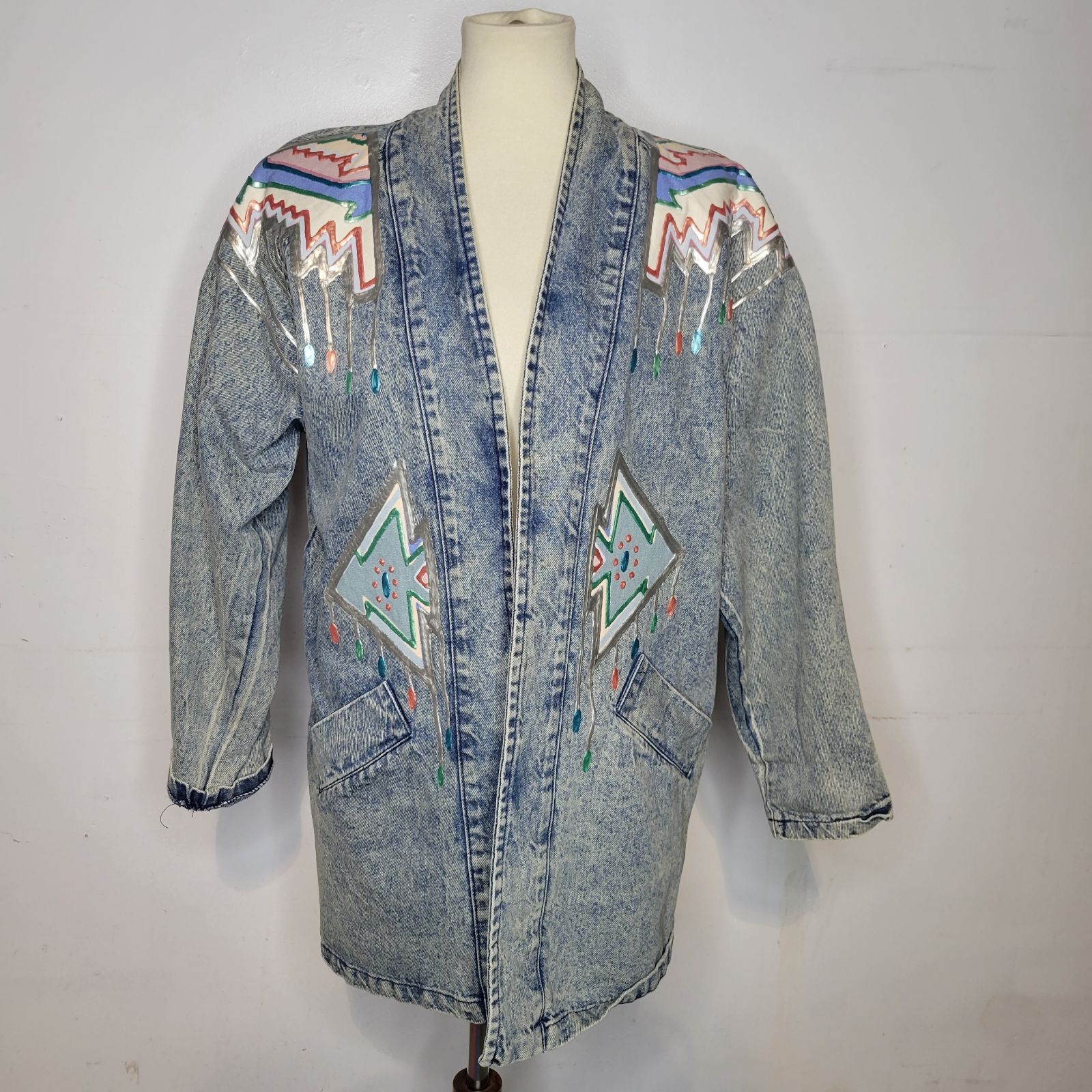 Vintage 90s Jacqueline's de Santa Fe Southwest Puffy Paint Jean Jacket Small