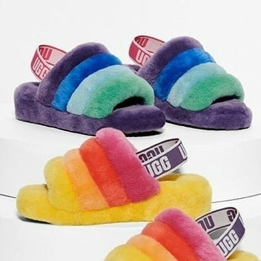 NWOB UGG Pride Fluff Yeah Faux Fur Slingback Sandal-SIZE 6