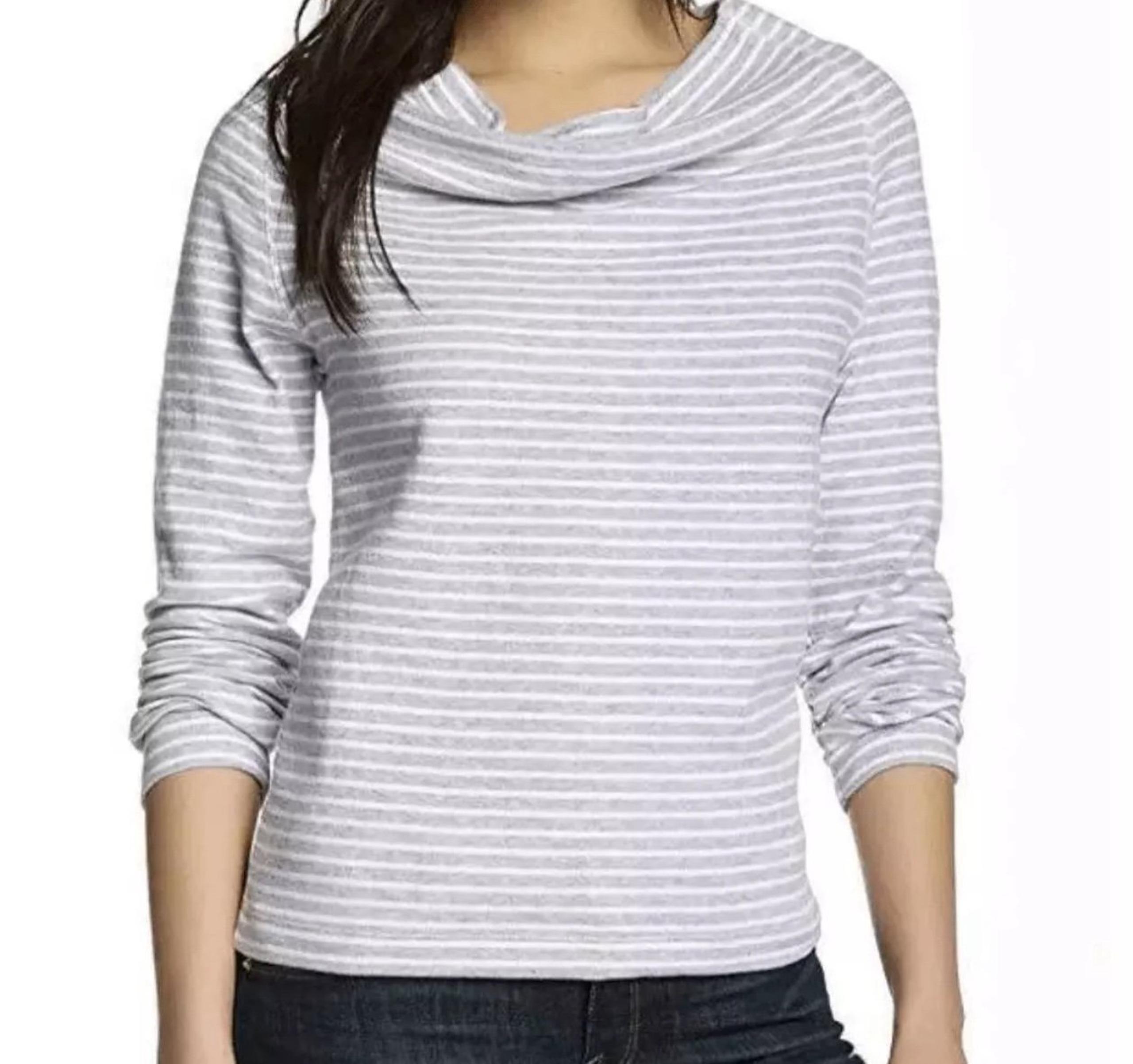 James Perse Sweatshirt Gray & White Striped, Cowl Neck Sweatshirt Size 4; L