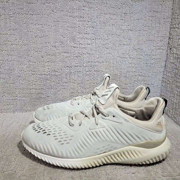 Adidas Alphabounce Lea BY3122 Mens Size 11 Ivory Low Top Running Sneaker Shoes