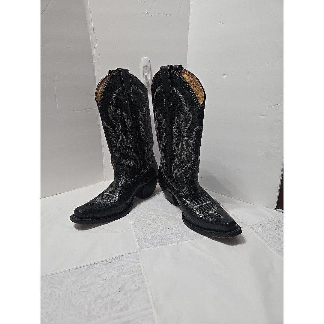 Stephy Leather Boots By Lamas Size 6 Women Black Westerncore Cowgirl square toe