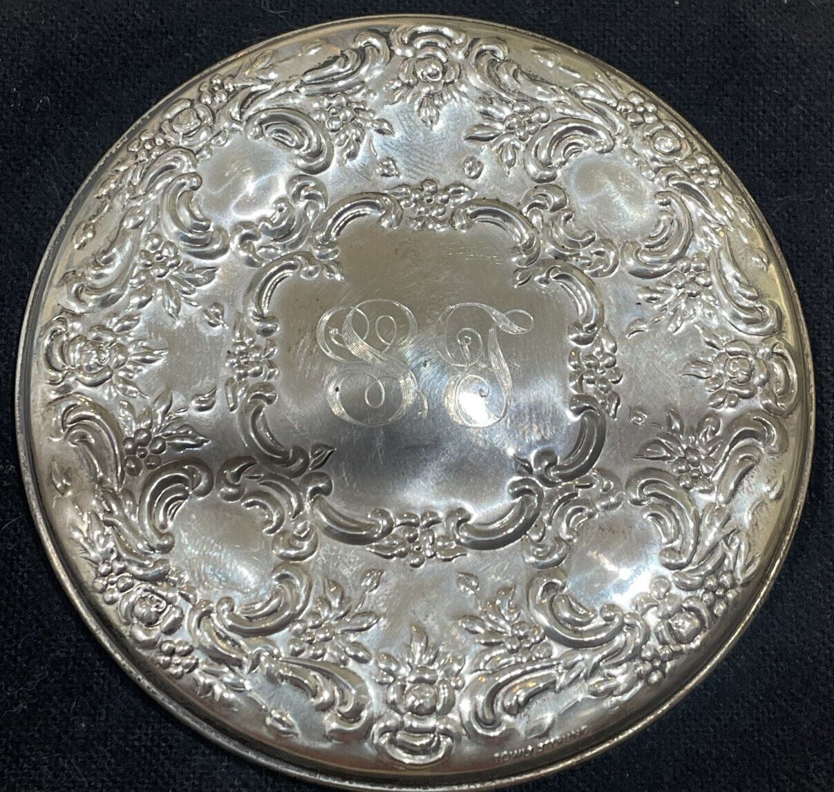 Towle Sterling Silver .925 Repousse Compact Hand Mirror 3 1/4 Engraved