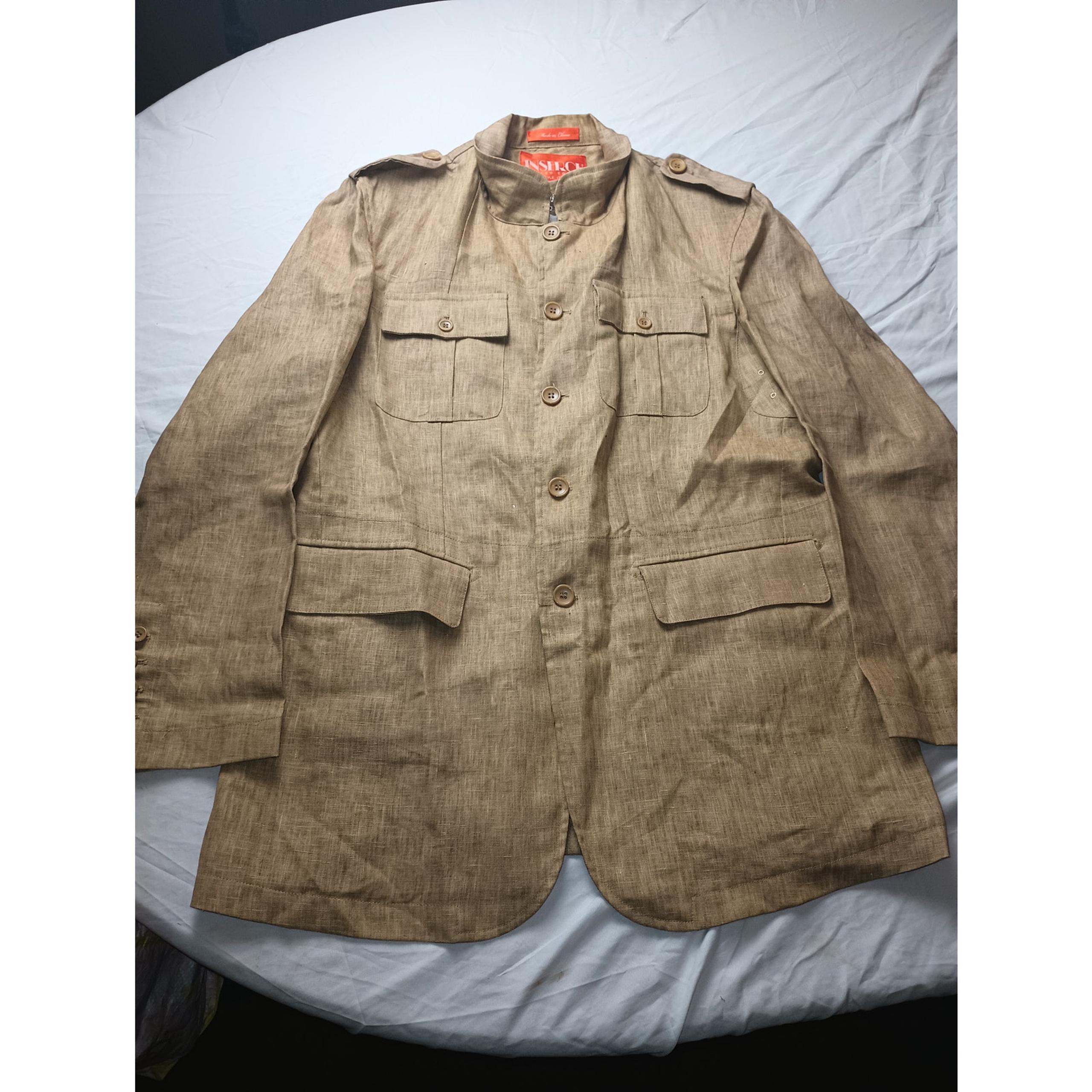 Inserch Mens Limited Edition 100% linen Button up Shirt Mens Size Large Tan