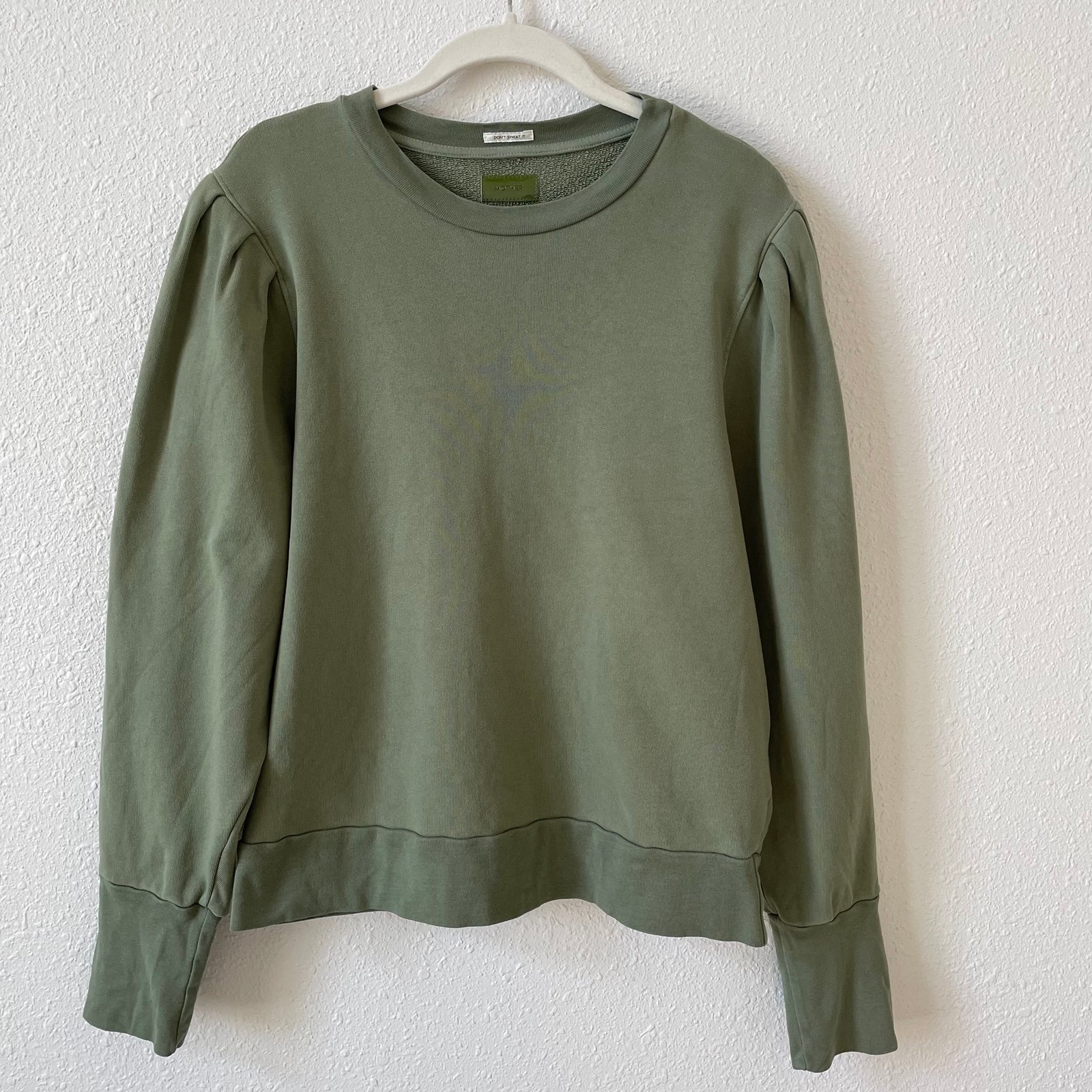 MOTHER The Curve Ball Sweatshirt Avocado Size XL Puff Sleeve Casual Spring
