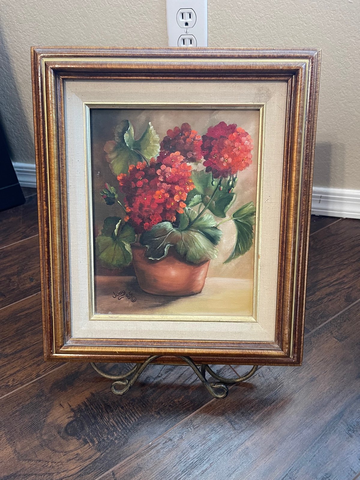 Vintage Original Still Life Geraniums Painting signed by the artist