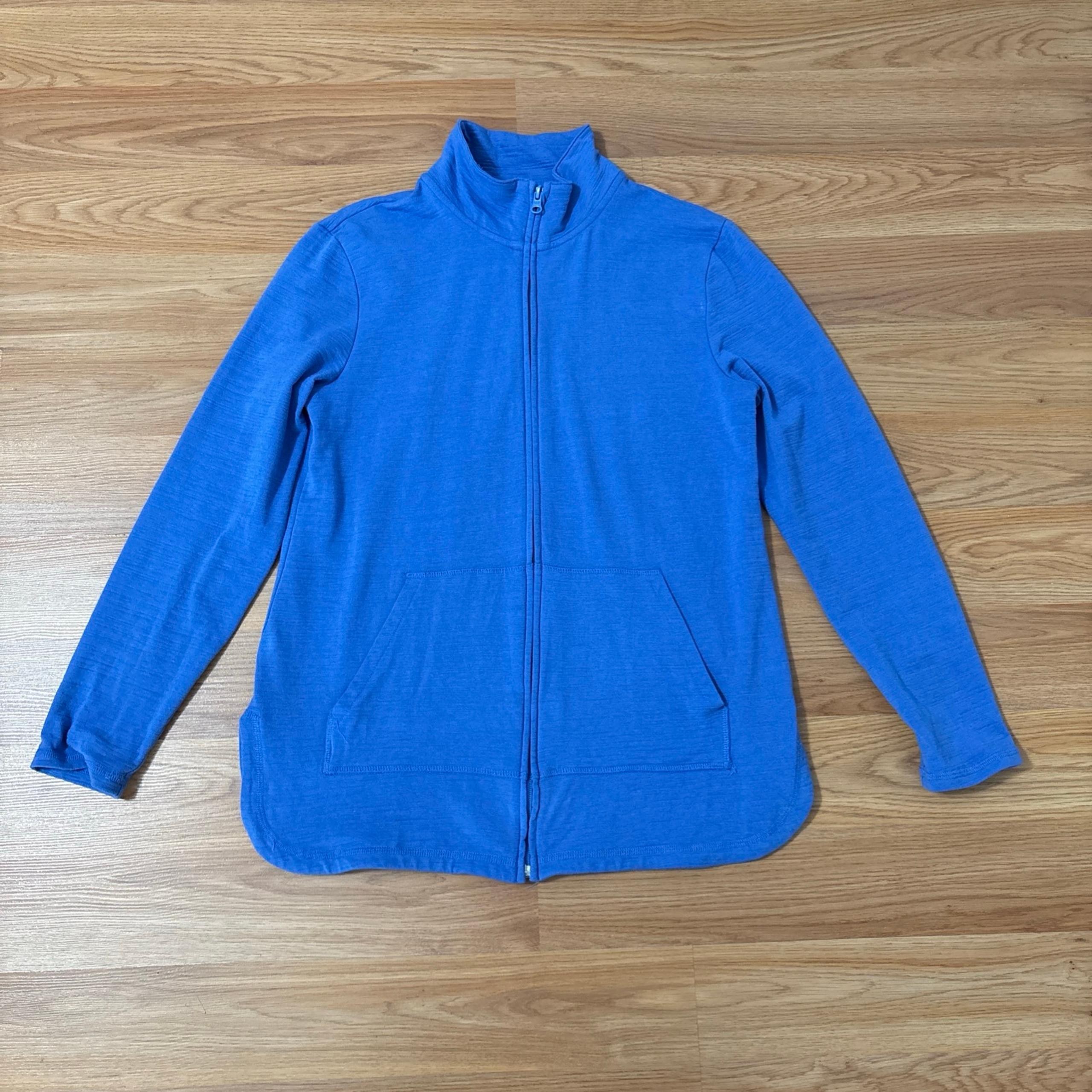 T By Talbots Women’s Medium UPF +50 Full Zip Sweater Track Jacket Blue Stretch