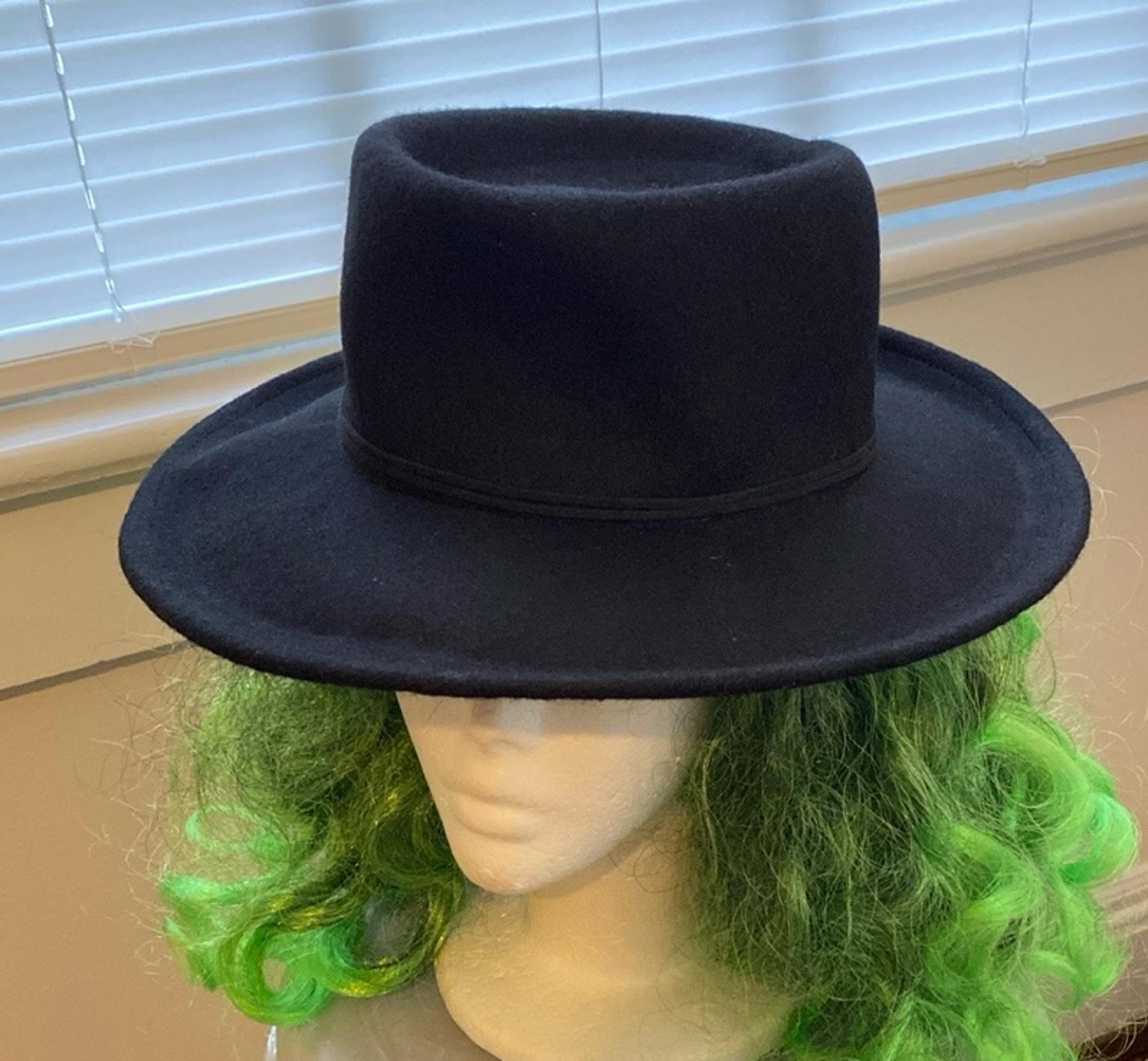 Universal Thread Women's Black Felt Wool Wide Brim Fedora Adjustable pre-owned,