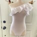 Zara One Shoulder Ruffle Bodysuit Stretch One Piece Top White (Size S)