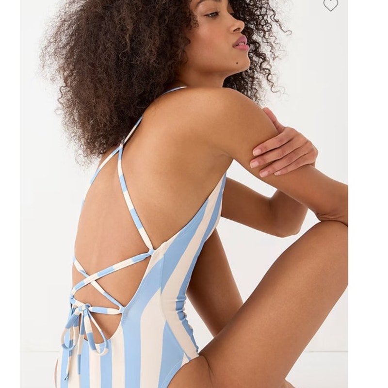 NWOT 128 Retro blue White Striped Striped One Piece Re-imagined By J.Crew Sz 10