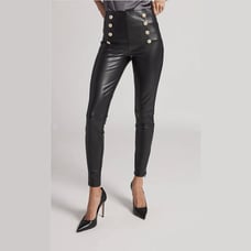 NEW Generation Love Size XL Women's Dawson Vegan Leather Button Leggings - Black