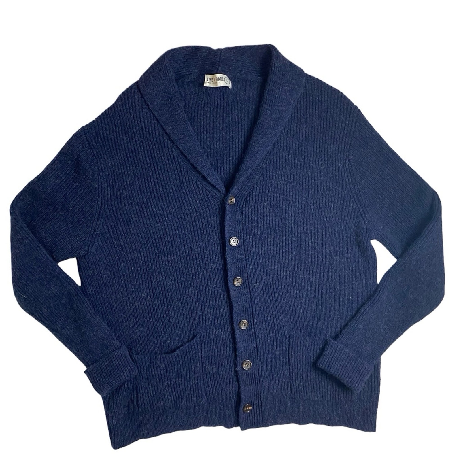 Line of Trade Navy Shetland Wool Cardigan Sweater Men’s Large