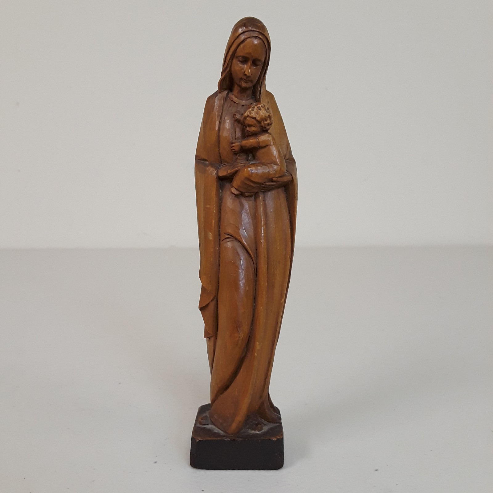 VTG Mid Century Mother Mary & Baby Jesus Carved Wood Sculpture Italian Figurine